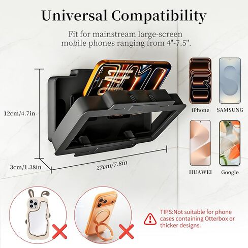 Waterproof Phone Holder for Shower, [Shower Phone Mount] with IPX6 Rating & Anti-Fog Screen, 360° Rotatable [Waterproof Shower Phone Holder] with Strong Suction for iPhone Android 4-7 Inch (Black) in Saudi Arabia