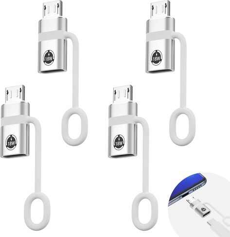 محول USB-C إلى Micro USB، مجموعة مكونة من 4 قطع، يدعم الشحن السريع ونقل البيانات بقدرة 18 وات، مناسب لمقبس USB-C إلى محولات التوصيل الصغيرة، غير مناسب لسماعات الرأس، فضي. in Kuwait