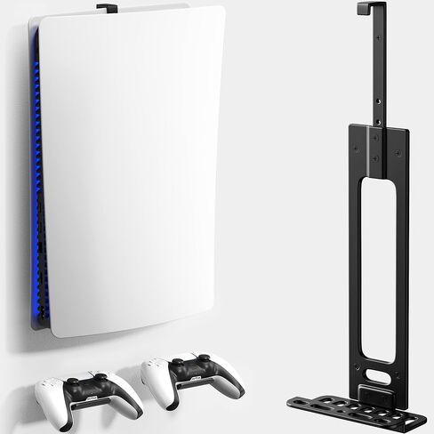 حامل PS5 على الحائط مع حاملي وحدات التحكم، حامل وحدة تحكم معدني قوي لجهاز PlayStation 5، PS5 Slim، قرص PS5 Pro والإصدارات الرقمية، أسود in Kuwait