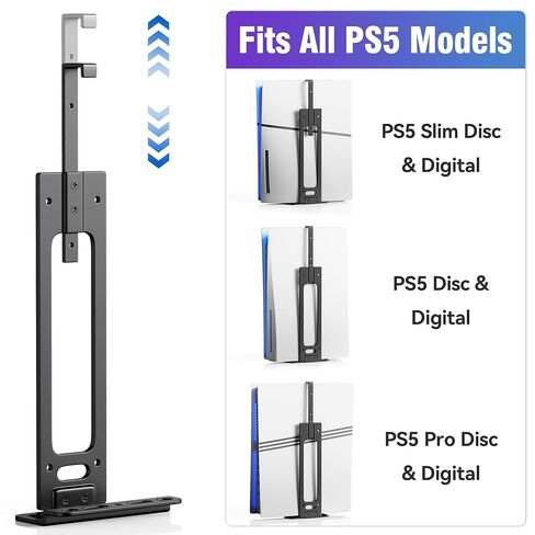 حامل PS5 على الحائط مع حاملي وحدات التحكم، حامل وحدة تحكم معدني قوي لجهاز PlayStation 5، PS5 Slim، قرص PS5 Pro والإصدارات الرقمية، أسود in Kuwait