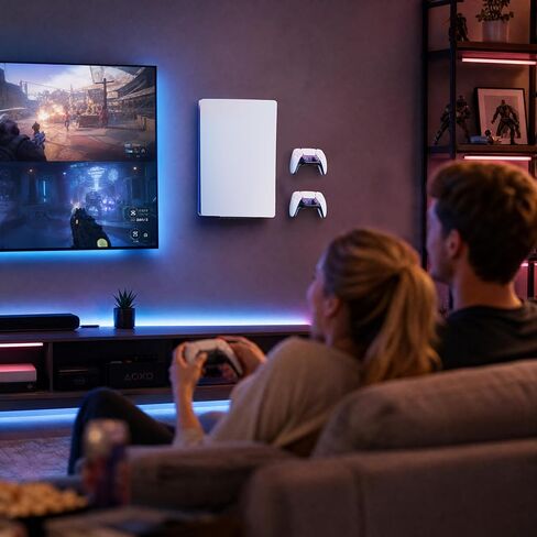 حامل PS5 على الحائط مع حاملي وحدات التحكم، حامل وحدة تحكم معدني قوي لجهاز PlayStation 5، PS5 Slim، قرص PS5 Pro والإصدارات الرقمية، أسود in Kuwait