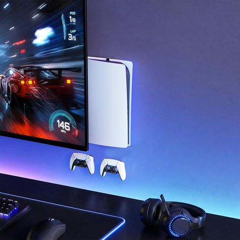 حامل PS5 على الحائط مع حاملي وحدات التحكم، حامل وحدة تحكم معدني قوي لجهاز PlayStation 5، PS5 Slim، قرص PS5 Pro والإصدارات الرقمية، أسود in Kuwait