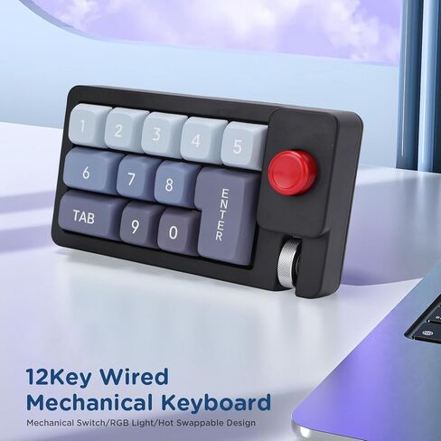 Yoidesu Mechanical Number Pad, Wired USB Macro Keyboard with 12 RGB Backlight Modes Hot Swappable Joystick Roller, for Gaming and Work on s OS (Black) in Kuwait
