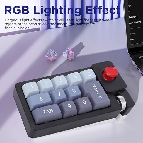 Yoidesu Mechanical Number Pad, Wired USB Macro Keyboard with 12 RGB Backlight Modes Hot Swappable Joystick Roller, for Gaming and Work on s OS (Black) in Kuwait
