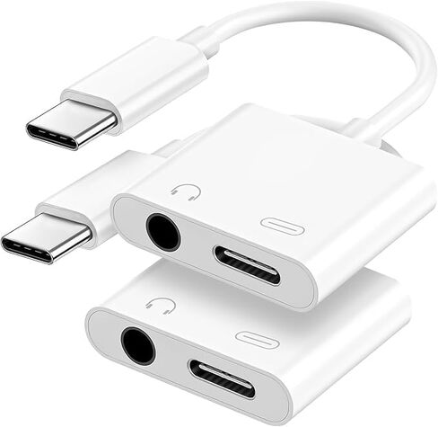 محول سماعة رأس USB من النوع C إلى 3.5 ملم مع شحن سريع PD، كابل دونجل مكون من قطعتين لهاتف iPhone 15 وiPad وGalaxy in Kuwait