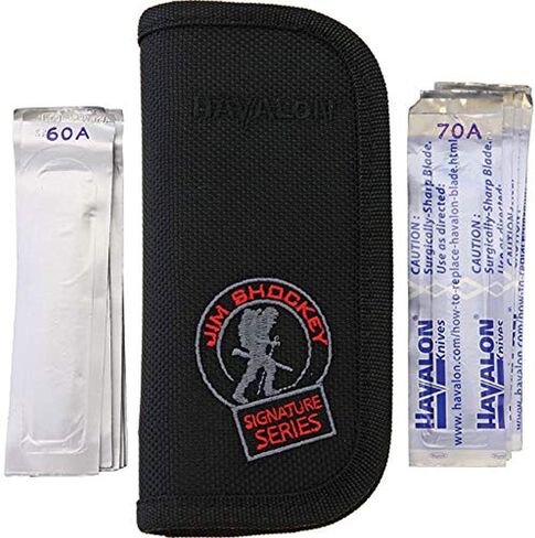 سكين سلسلة Havalon Titan Jim Shockey Signature - سكين صيد ذو نصل مزدوج قابل للطي وثابت وقابل للاستبدال مع تركيب فولاذ Piranta المقوى بالتبريد AUS-8 - معالجة الألعاب البرية لخلع الملابس الميدانية in Kuwait