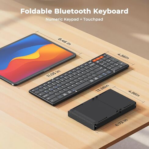 MEETION New Foldable Bluetooth Keyboard with Touchpad, Portable Wireless Keyboard with Numeric Keypad, Full-Size Rechargeable Business Travel for iPad Phone Laptop PC iOS, 2026 New Upgrade in Saudi Arabia