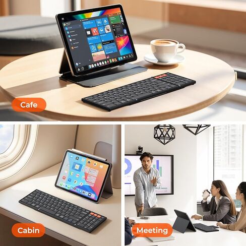 MEETION New Foldable Bluetooth Keyboard with Touchpad, Portable Wireless Keyboard with Numeric Keypad, Full-Size Rechargeable Business Travel for iPad Phone Laptop PC iOS, 2026 New Upgrade in Saudi Arabia