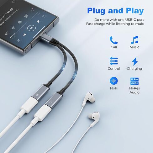 USB C Splitter 1 in 2 Out Dual USB C Headphone and Charger Adapter, Hi-Fi Sound Type C Audio Adapter with PD 60W Fast Charging Dongle for iPhone 17 Pro Max, iPad Pro, Samsung, Pixel in Saudi Arabia
