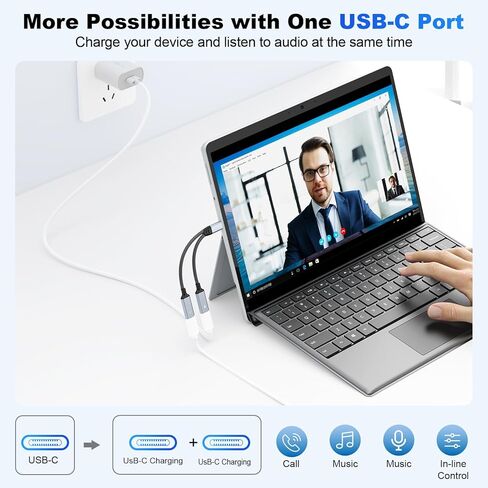 USB C Splitter 1 in 2 Out Dual USB C Headphone and Charger Adapter, Hi-Fi Sound Type C Audio Adapter with PD 60W Fast Charging Dongle for iPhone 17 Pro Max, iPad Pro, Samsung, Pixel in Saudi Arabia