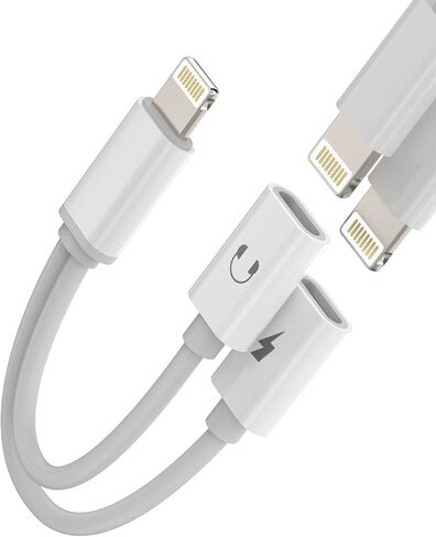 مقسم لايتنينج مزدوج لمحول سماعة رأس iPhone (2 في 1) كابل شاحن AUX محول مقبس مزدوج لشحن الصوت لـ Apple MFI المعتمد 14 13 12 11 Pro Max Mini 7 8 Plus X Xr Earbud Adaptador in Saudi Arabia