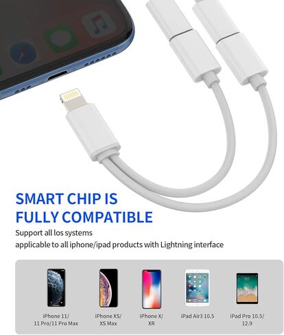 مقسم لايتنينج مزدوج لمحول سماعة رأس iPhone (2 في 1) كابل شاحن AUX محول مقبس مزدوج لشحن الصوت لـ Apple MFI المعتمد 14 13 12 11 Pro Max Mini 7 8 Plus X Xr Earbud Adaptador in Saudi Arabia