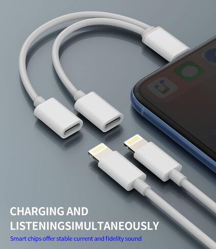 مقسم لايتنينج مزدوج لمحول سماعة رأس iPhone (2 في 1) كابل شاحن AUX محول مقبس مزدوج لشحن الصوت لـ Apple MFI المعتمد 14 13 12 11 Pro Max Mini 7 8 Plus X Xr Earbud Adaptador in Saudi Arabia