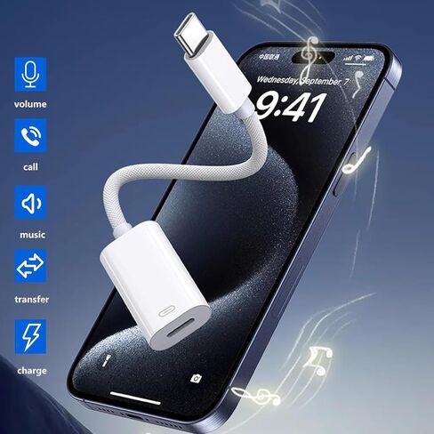 1 حزمة محول صوت USB-C إلى Lightning لسماعات الرأس iPhone Type C ذكر إلى أنثى Lightning مع شحن/نقل بيانات متوافق مع iPhone 16/15Plus/Pro Max، Pad Pro/Mini/Air 6/5/4 in Saudi Arabia