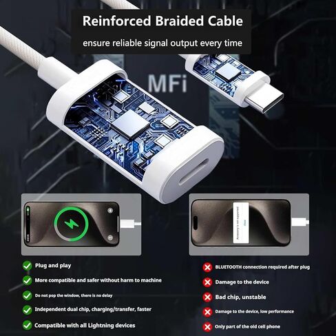 1 حزمة محول صوت USB-C إلى Lightning لسماعات الرأس iPhone Type C ذكر إلى أنثى Lightning مع شحن/نقل بيانات متوافق مع iPhone 16/15Plus/Pro Max، Pad Pro/Mini/Air 6/5/4 in Saudi Arabia