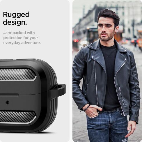 Spigen Rugged Armor Designed for Samsung Galaxy Buds3 FE (2025) / Buds3 Pro (2024) / Buds 3 Case (2024) Shockproof Drop-Protection Cover with Keychain - Matte Black in Saudi Arabia