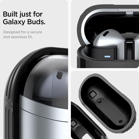 Spigen Rugged Armor Designed for Samsung Galaxy Buds3 FE (2025) / Buds3 Pro (2024) / Buds 3 Case (2024) Shockproof Drop-Protection Cover with Keychain - Matte Black in Saudi Arabia