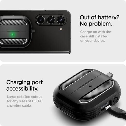 Spigen Rugged Armor Designed for Samsung Galaxy Buds3 FE (2025) / Buds3 Pro (2024) / Buds 3 Case (2024) Shockproof Drop-Protection Cover with Keychain - Matte Black in Saudi Arabia