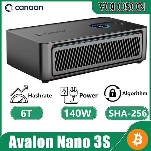 جهاز تعدين بيتكوين الجديد من كانان أفالون نانو 3S 6TH/S 140 وات من أسيك، عامل تعدين خوارزمية SHA256 BTC، منخفض الضوضاء لآلة التعدين المنزلية والمكتبية، جهاز تعدين تشفير منخفض الطاقة 140 وات، مع PSU الأصلي (أسود) in Saudi Arabia