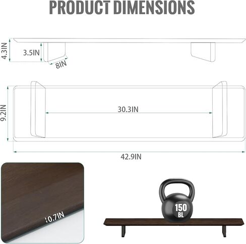 EXPERLAM Solid Wood Dual Monitor Stand Riser, 43 Inch Rubberwood Desk Shelf for Top of Desk, Wood Monitor Stand for Desk 2 Monitors up to 27", Desktop Organizer for Laptop, TV, Printer in Saudi Arabia