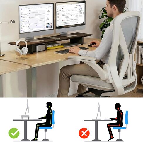 EXPERLAM Solid Wood Dual Monitor Stand Riser, 43 Inch Rubberwood Desk Shelf for Top of Desk, Wood Monitor Stand for Desk 2 Monitors up to 27", Desktop Organizer for Laptop, TV, Printer in Saudi Arabia