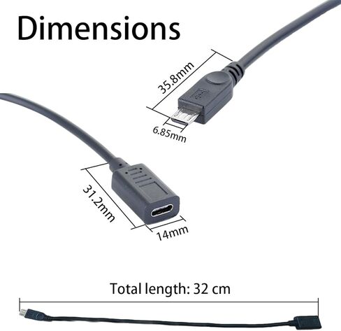 2PCS Type-C Female to Micro USB Male Adapter Cable,0.88ft USB C to Micro USB Data Sync & Charging Converter Cord for Mobile Phones, Tablets(27cm) in Saudi Arabia
