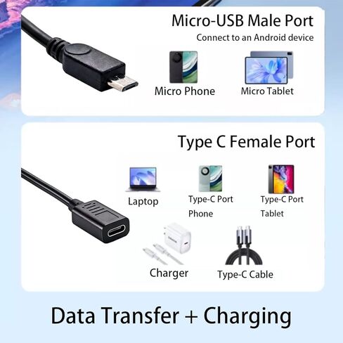 2PCS Type-C Female to Micro USB Male Adapter Cable,0.88ft USB C to Micro USB Data Sync & Charging Converter Cord for Mobile Phones, Tablets(27cm) in Saudi Arabia