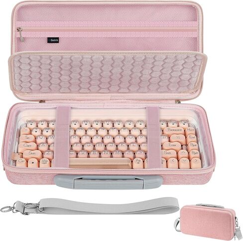 GEEKRIA Keyboard Carrying Bag, Compatible with LOFREE DOT Foundation 75%/Lipstick Elegant 84, YUNZII C75, EVA Hard Shell Travel Computer Keyboard Case (Pink) in Saudi Arabia