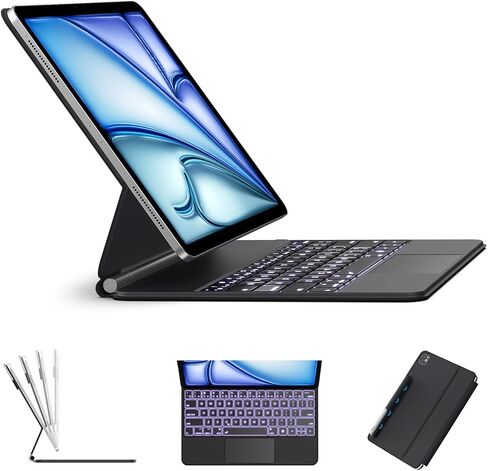 حافظة لوحة المفاتيح السحرية لجهاز iPad Air 13 بوصة (M2 2024) وiPad Pro 12.9 بوصة (الجيل الثالث إلى السادس) - لوحة مفاتيح بإضاءة خلفية مع لوحة تتبع متعددة اللمس، وحامل أقلام Apple مغناطيسي in Saudi Arabia