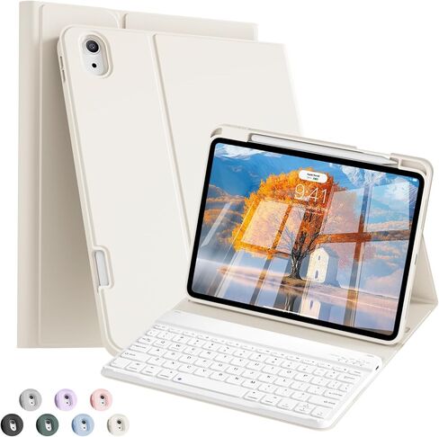 حافظة KenKe لجهاز iPad Air الجديد 11 بوصة M4/M3/M2 (2026/2025/2024)، لجهاز iPad Air 10.9 بوصة الجيل الخامس/الرابع (2022/2020)، غطاء لوحة مفاتيح بلوتوث لاسلكية قابلة للفصل مع حامل قلم رصاص، كريمي أبيض in Kuwait
