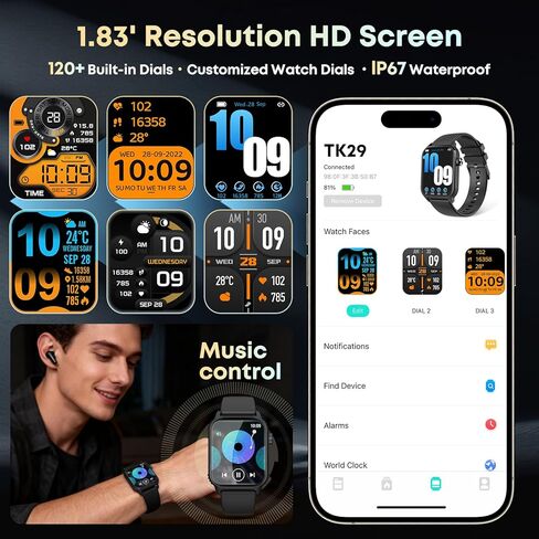 Smart Watch for Men, 120+ Sports Modes Smartwatch with 1.83" HD Touchsreen, IP67 Waterproof, Bluetooth Call & Fitness Watch for iPhone/Android (Light Black) in Saudi Arabia