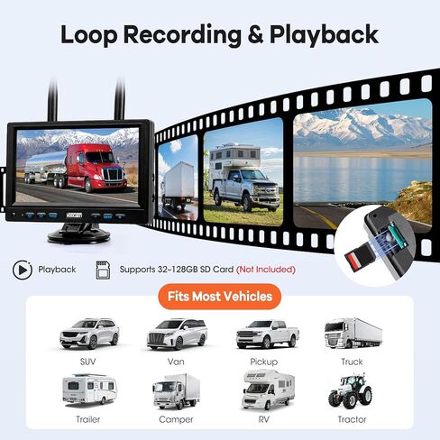 كاميرا مقطورة لاسلكية مغناطيسية تعمل بالطاقة الشمسية، شاشة IPS DVR مقاس 7 بوصات + كاميرا رؤية خلفية للرؤية الليلية تعمل بالطاقة الشمسية، نظام كاميرا احتياطية مقاوم للماء بدون أسلاك بنسبة 100% لوصلة وصلة مقطورة شاحنة RV، BS1 in Kuwait