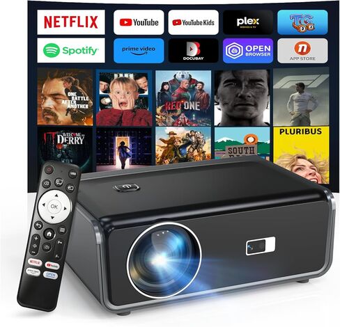 【متوافق مع Netflix/السطوع العالي】جهاز عرض ذكي مزود بواي فاي 6 وبلوتوث 5.3، جهاز عرض أفلام خارجي بدقة 4K مع التركيز التلقائي وحجر المفاتيح، صوت دولبي، جهاز عرض صغير محمول لغرفة النوم/المنزل in Kuwait