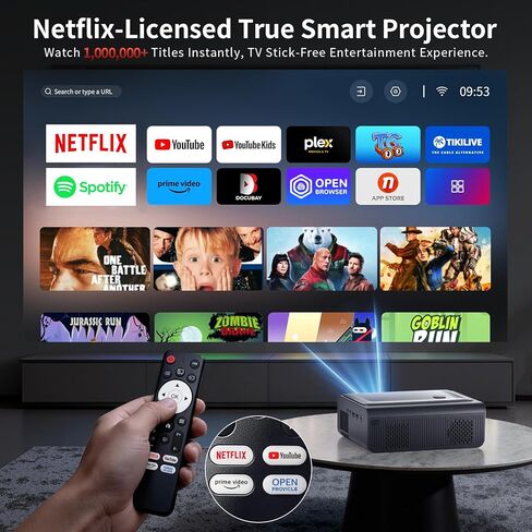 【متوافق مع Netflix/السطوع العالي】جهاز عرض ذكي مزود بواي فاي 6 وبلوتوث 5.3، جهاز عرض أفلام خارجي بدقة 4K مع التركيز التلقائي وحجر المفاتيح، صوت دولبي، جهاز عرض صغير محمول لغرفة النوم/المنزل in Kuwait