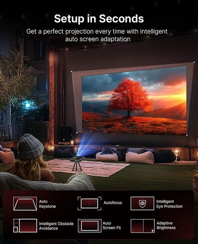 NexiGo Nova Mini، جهاز عرض ليزر محمول، Google TV مع Netflix، 1080p FHD، 1200 لومن، 15000:1 تباين مع SAE، ثلاثي الأبعاد، إعداد تلقائي، شاشة 150 بوصة، صوت Dolby 8 وات، محمول للمنزل والخارج (متجدد) in Saudi Arabia