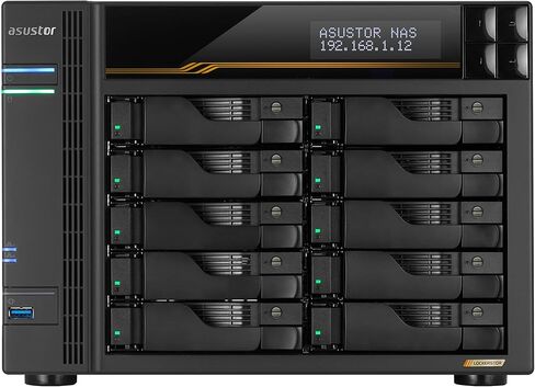 Asustor Lockerstor 10 Gen3 AS6810T مع 1 × 4 تيرابايت SSD (WDS400T4B0E)، 10 Bay NAS، AMD Ryzen رباعي النواة 2.3 جيجا هرتز، 16 جيجا بايت رام ECC DDR5، 4 فتحات M.2 NVMe، ثنائي 5 جيجا بايت ومنفذ مزدوج 10 جيجا بايت تخزين متصل بالشبكة in Kuwait