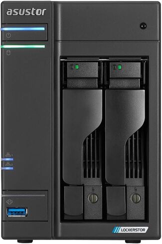 Asustor Lockerstor 2 Gen2+ AS6702T v2 مع 2 × 4 تيرابايت SSD (WDS400T4B0E)، وحدة تخزين 2 Bay NAS، وحدة معالجة مركزية Intel رباعية النواة بسرعة 2.0 جيجا هرتز، منافذ 5 جيجا بايت مزدوجة، ذاكرة وصول عشوائي DDR4 سعة 4 جيجا بايت، 4 فتحات M.2 SSD، HDMI، وحدة تخزي in Kuwait