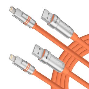 Hichain لشاحن iPhone، كابل USB A إلى Lightning معتمد من Apple MFi، شاحن هاتف USB Lightning أسلاك شحن سريعة من السيليكون السميك لأجهزة iPhone 14/13/12/11/XR/XS/X/8/iPad - برتقالي 2P / 4 FT in Kuwait