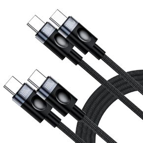 كابل USB C إلى USB C بقوة 100 وات، سلك شحن سريع بطول 10 أقدام (عبوتان)، شاحن طويل من النايلون المضفر من النوع C لأجهزة MacBook Pro/Air وiPad Pro وiPhone 17/16/15 وSamsung Galaxy S25/S24/S23 - أسود in Saudi Arabia
