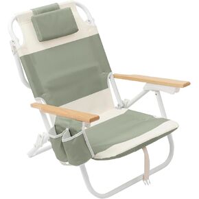 SUNNYLiFE Deluxe Beach Chair, Outdoor Seating, Portable Backpack Design, 5 Adjustable Recline Positions, Insulated Cooler Pocket, Polyester Fabric, Seagrass Sage, 25.59 x 25.2 x 27.56 inches in Saudi Arabia