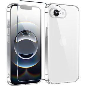 Compatible with iphone 16E / 17E / SE4 Phone Case with Screen Protector & Camera Lens Protector, [Not Yellowing] [Military-Grade Drop Protection] Protective Cover Case for iphone 17E - Crystal Clear in Saudi Arabia
