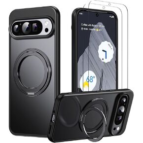 Magnetic Stand Case for Google Pixel 8 Pro [with 2 Tempered Glass Film] [360° Rotation Magnetic Stand] [Compatible with Magsafe] Military-Grade Drop Protection Case, Black in Saudi Arabia