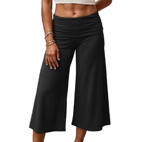 سراويل Lordree النسائية القابلة للطي فوق كابري كولوتيس منخفضة الارتفاع وواسعة الساق من Gauchos مقصوصة لصالة اليوغا in Kuwait