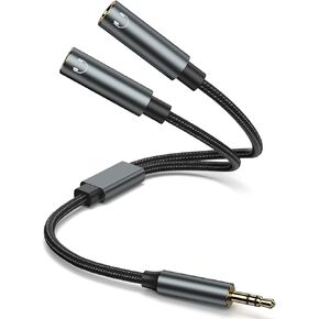 3.5mm Headphone Splitter, Dual Headphone Jack Adapter for 2 Headphones, Audio Stereo Y Splitter Male to Female AUX Extension Cable with Gold-Plated Connectors Compatible with iPhone, iPad, Laptop in Saudi Arabia