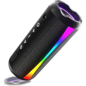 مكبر صوت بلوتوث محمول، مكبر صوت بلوتوث 2026 لاسلكي 5.4 مع أضواء RGB، وقت تشغيل 30 ساعة مع باس عميق، IP7 مقاوم للماء، اقتران TWS، مكبر صوت محمول للسفر/الحفلة/المنزل/الهدايا، أسود in Kuwait