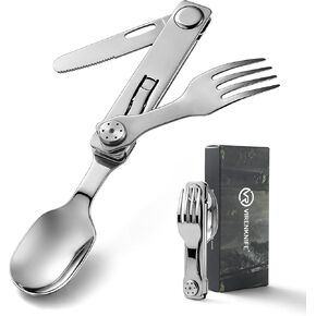 VIRENKNIFE 3-in-1 Camping Eating Utensils, Detachable Pocket Cutlery Folding Spoon, Fork, Knife，Stainless Steel Flatware Set for Outdoor, Camping, Hiking, Easy to Carry in Kuwait