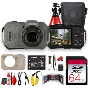 Ricoh PENTAX WG-1000 Digital Camera Olive | Compact Point and Shoot Camera for Travel, Everyday Photos and Outdoor Use (02164) + 64GB Card +More (15pc Bundle) in Kuwait