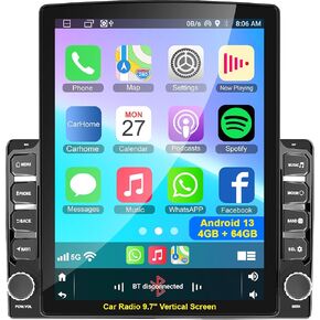 شاشة QLED ترقية 9.7 بوصة ستيريو راديو سيارة مزدوج الدين مع A-pple CarPlay وAndroid Auto، بلوتوث، MirrorLink، كاميرا احتياطية، راديو FM للسيارة، ملاحة GPS Android 15 وحدة رأس تعمل باللمس in Kuwait