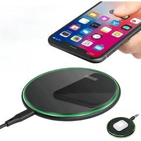 15W Fast Wireless Charger Pad for iPhone 17 16 15 14 13 12 Pro Max Samsung Galaxy S24 S23 S22 S20 Xiaomi Wireless Charging Dock Station (Black with Cable) in Kuwait