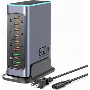 كتلة شاحن سريع USB C بقدرة 660 واط، محطة شحن 8 منافذ GaN، محطة شحن سريعة بمنفذ PD 100 واط لأجهزة متعددة، شاحن حائط للكمبيوتر المحمول متوافق مع MacBook وiPhone 17 وiPad إلخ in Kuwait